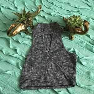 Two-toned Grey Key Hole Mock Neck Crop Top